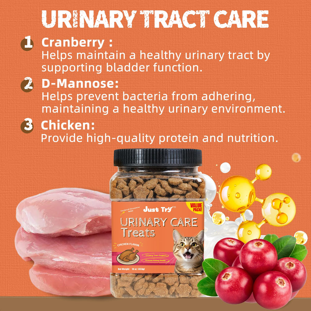 Just Try urinary-tract-bites chicken flavor close-up showing tasty bladder support.