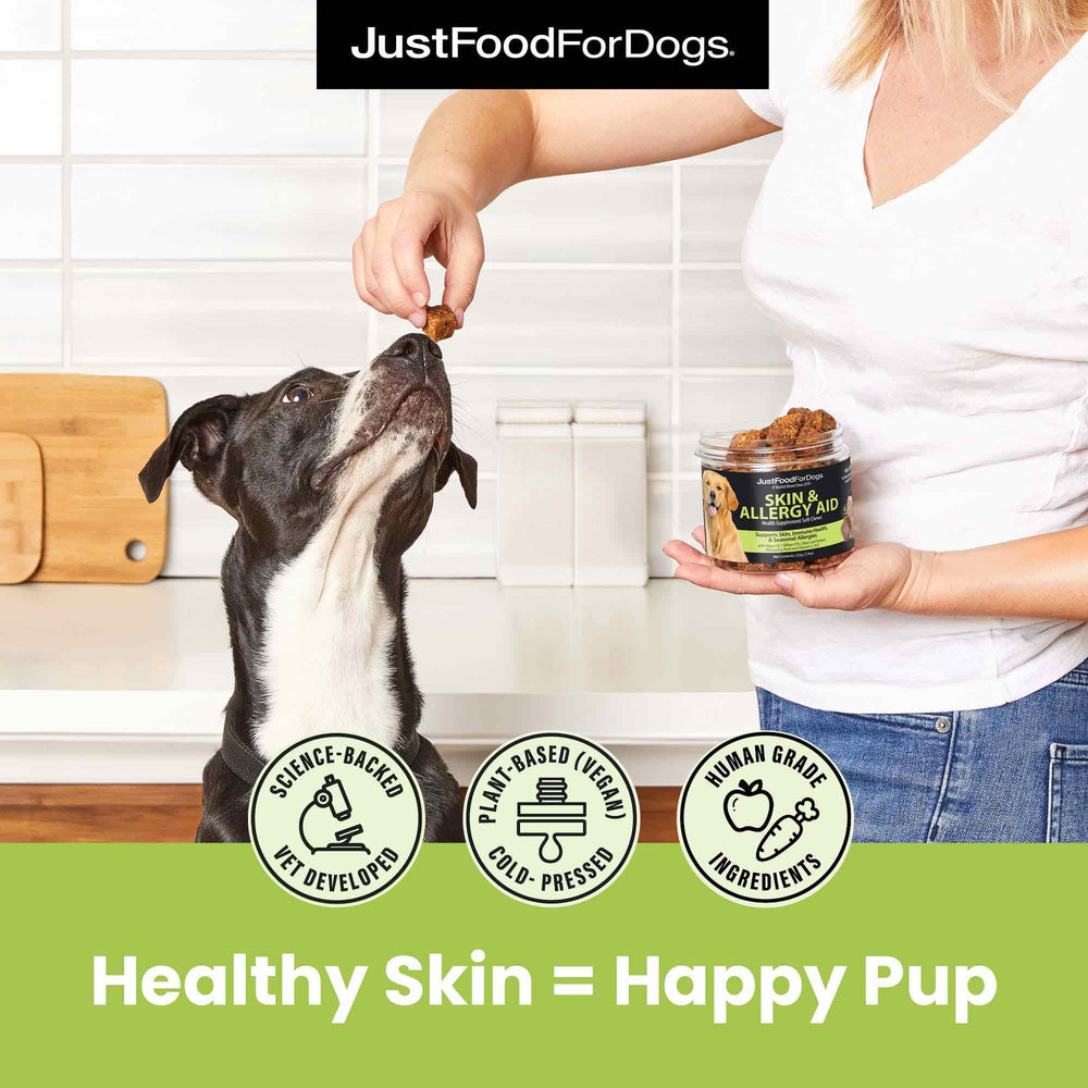 JustFoodForDogs algae oil omega-3 image highlights joint and skin health