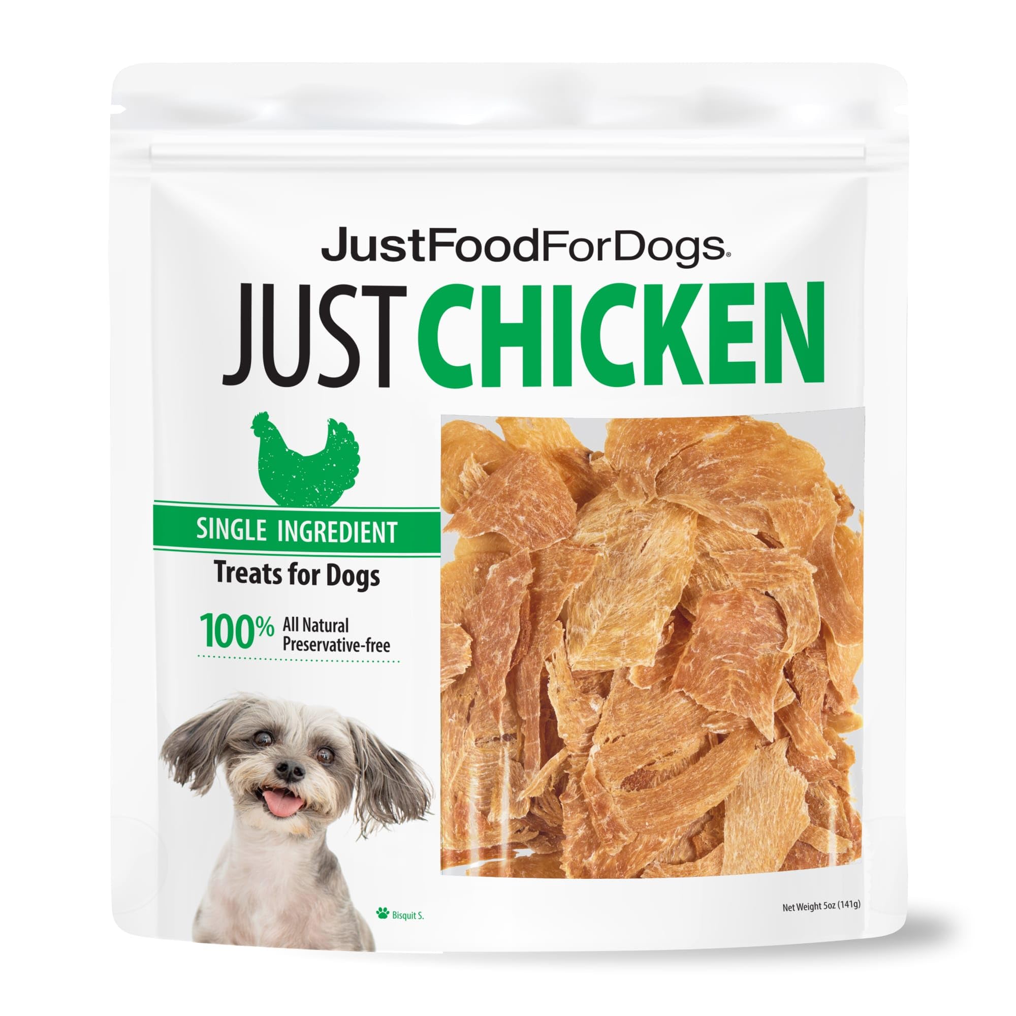 Just Food for Dogs chicken breast slices offering a natural, high-protein training treat