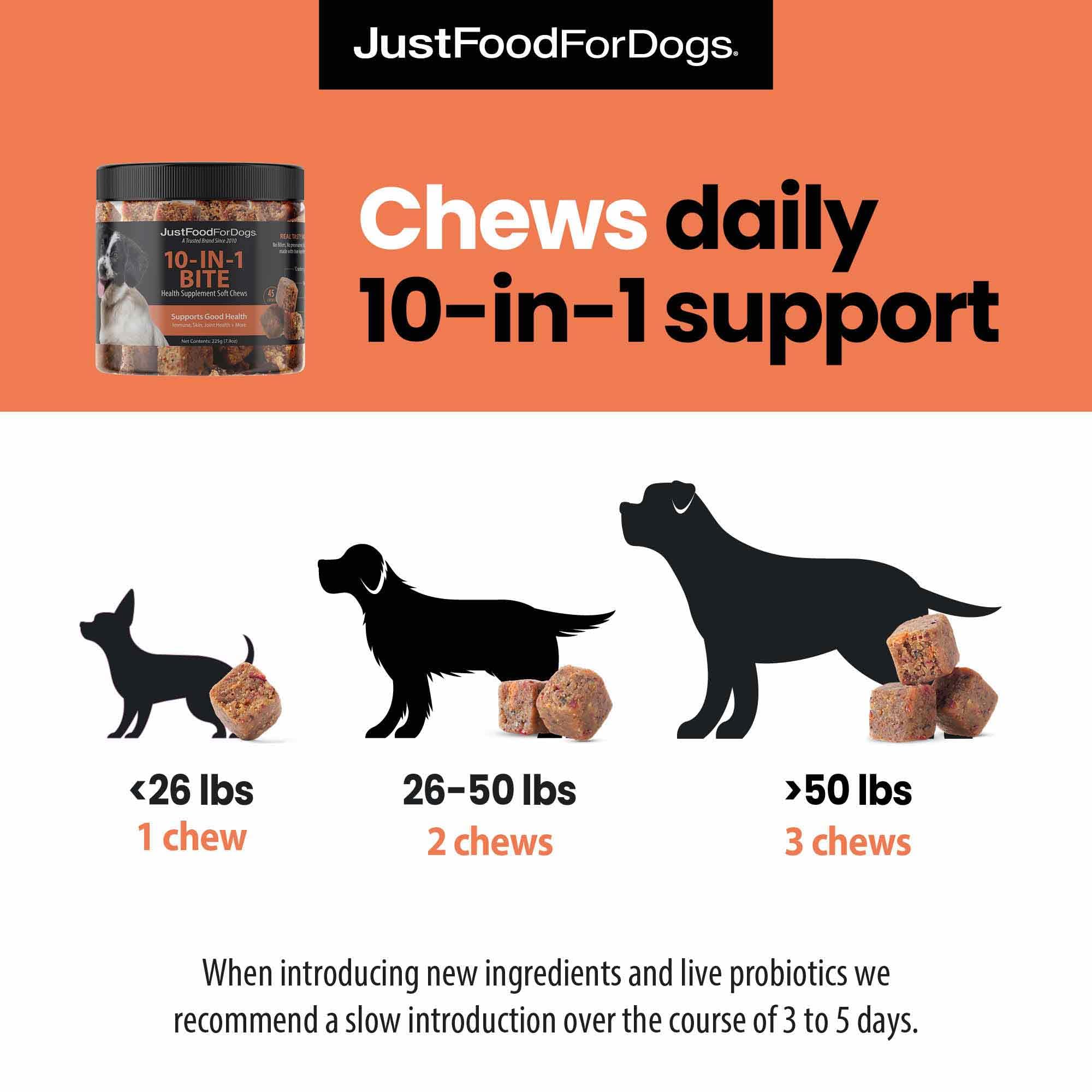 JustFoodForDogs dog enjoys chews, highlighting palatability for daily use