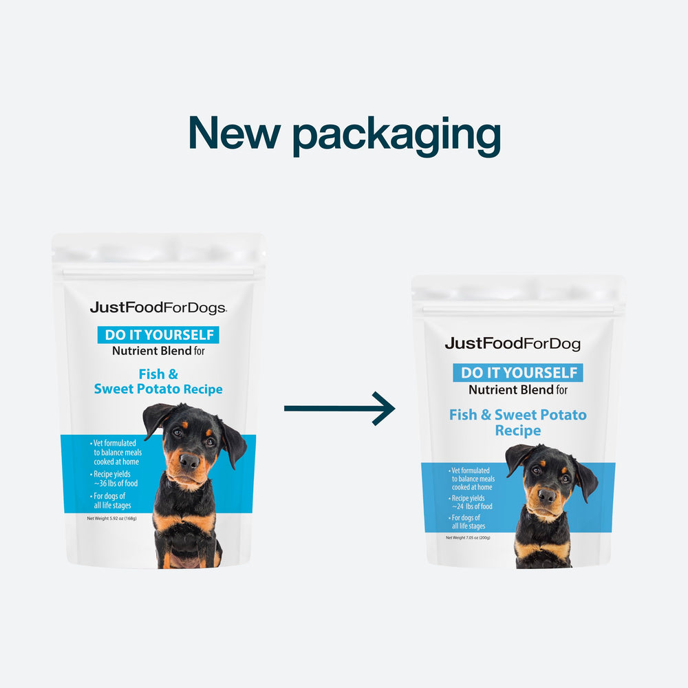 JustFoodForDogs fish and sweet potato blend adds essential protein