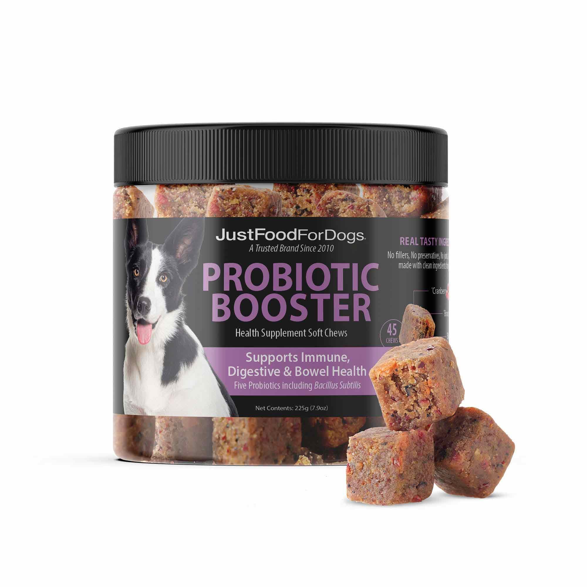 JustFoodForDogs Hip & Joint Soft Chews bottle shown for daily joint support.
