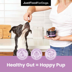Glucosamine and chondroitin in JustFoodForDogs chews support joint lubrication.
