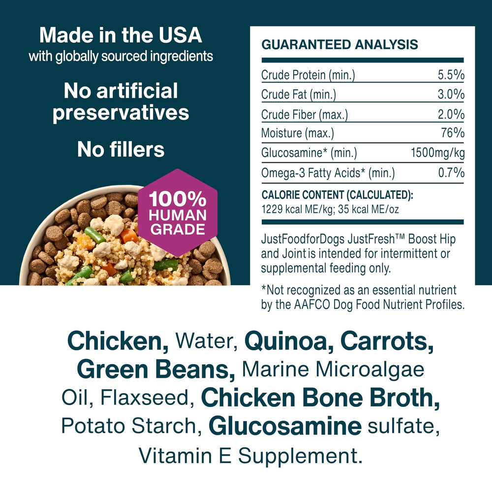 JustFoodForDogs JustFresh Boost vet-formulated-topper aligns with trusted fresh dog food standards