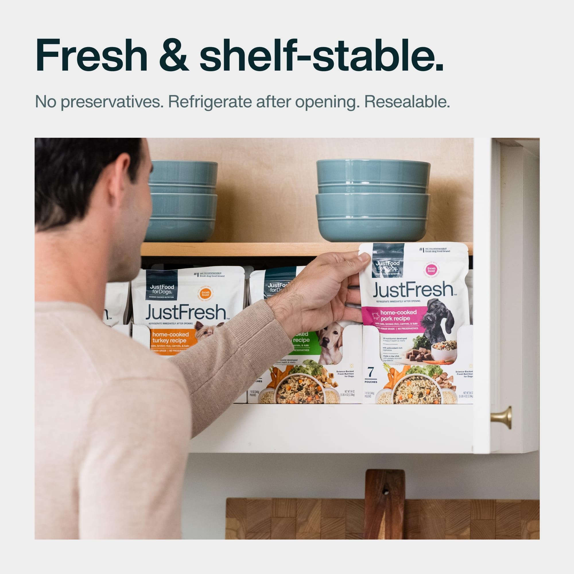 JustFoodForDogs JustFresh supports puppies through seniors with balanced nutrition.