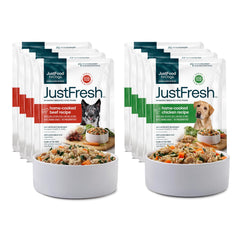 JustFoodForDogs JustFresh wet dog food packaging showing resealable pouch for freshness