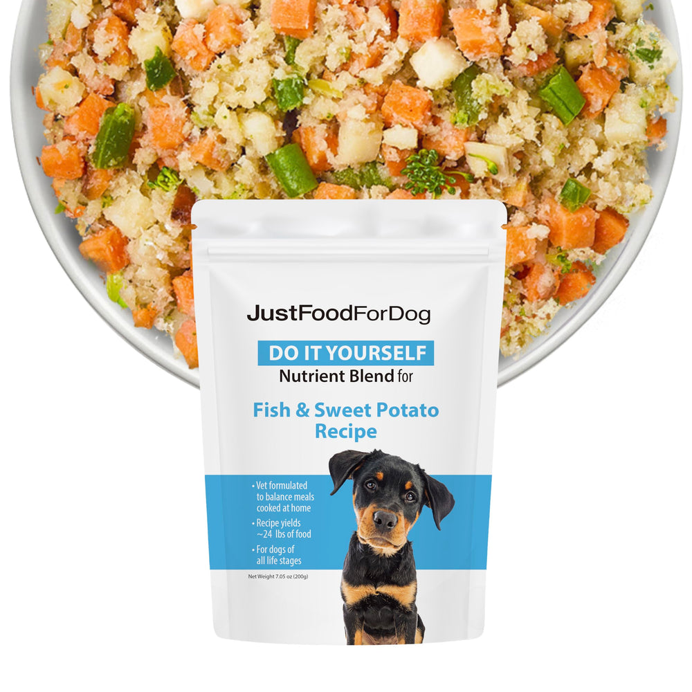 JustFoodForDogs nutrient blend bottle for DIY meals supports balanced nutrition