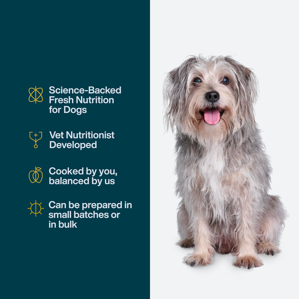 JustFoodForDogs Nutrient Blend human-grade label indicating quality and safety