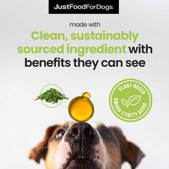 JustFoodForDogs Omega Oil joint health focus supports mobility.
