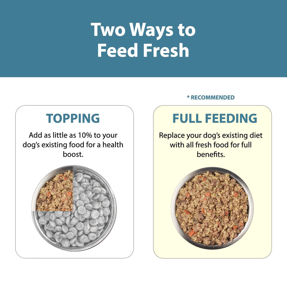 JustFoodForDogs Pantry Fresh ingredients list highlights high-quality lamb and brown rice.