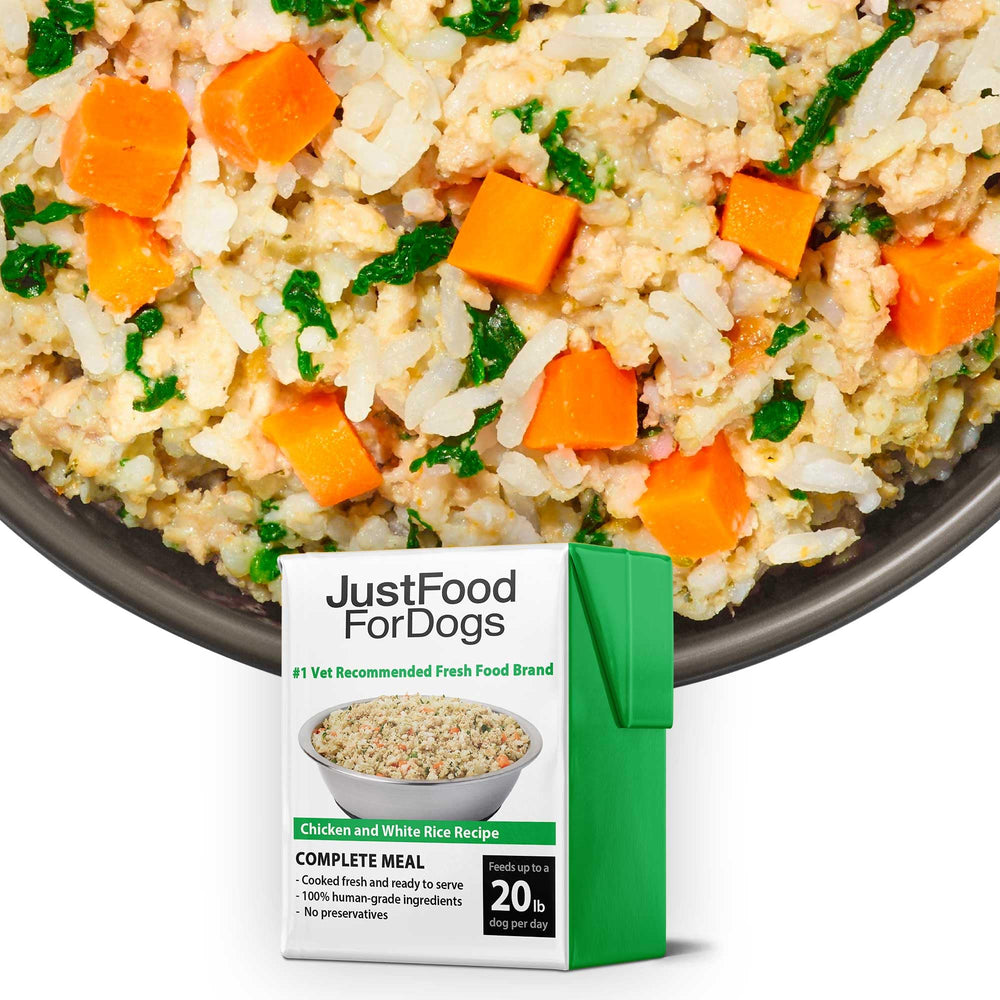 JustFoodForDogs Pantry Fresh packfront shows a complete meal option for dogs
