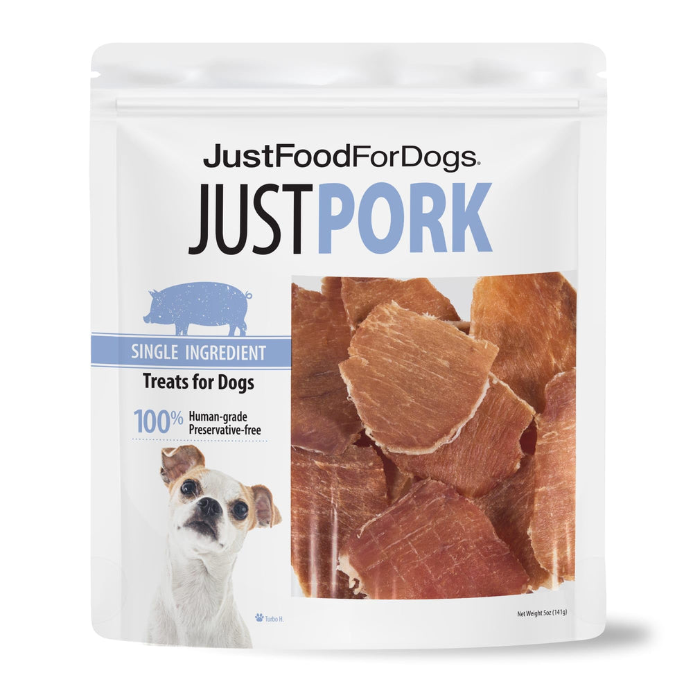 JustFoodForDogs pork jerky treats – chewy, low-calorie rewards for dogs
