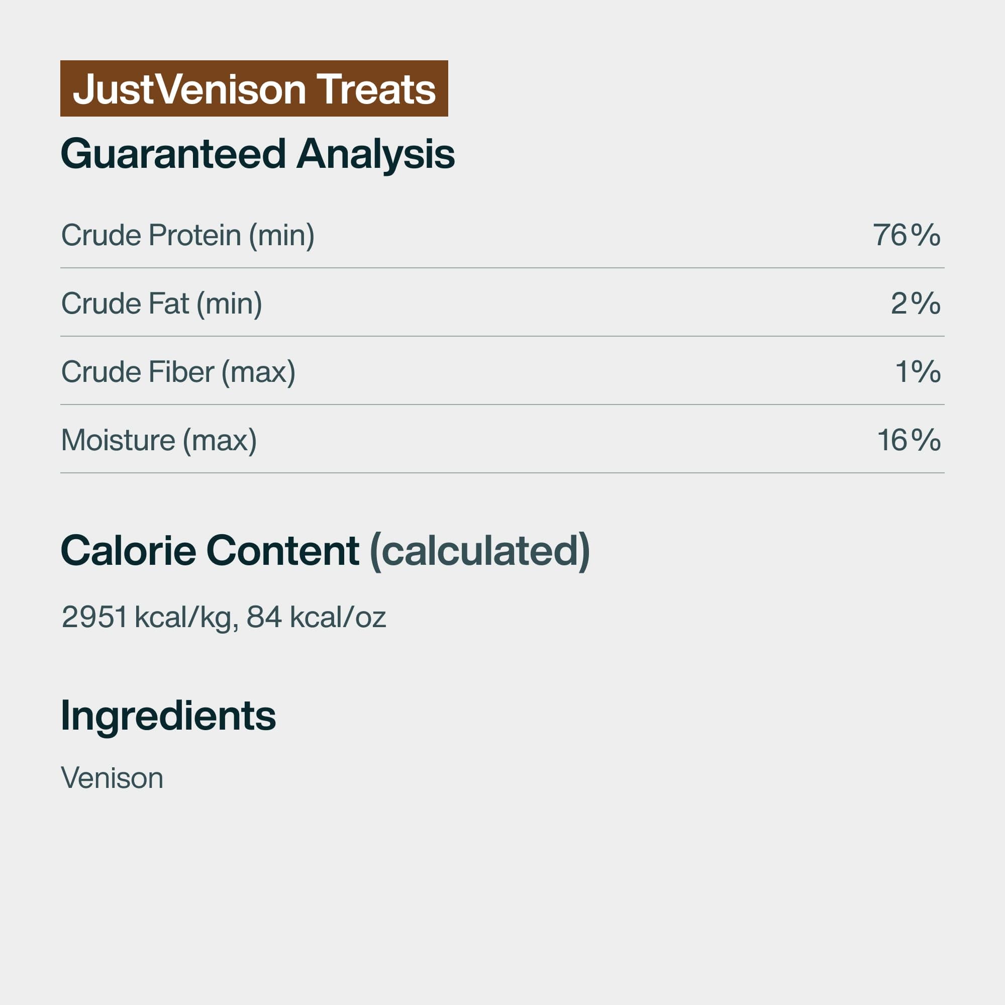 Ready-to-serve venison snacks for all life stages from JustFoodForDogs.
