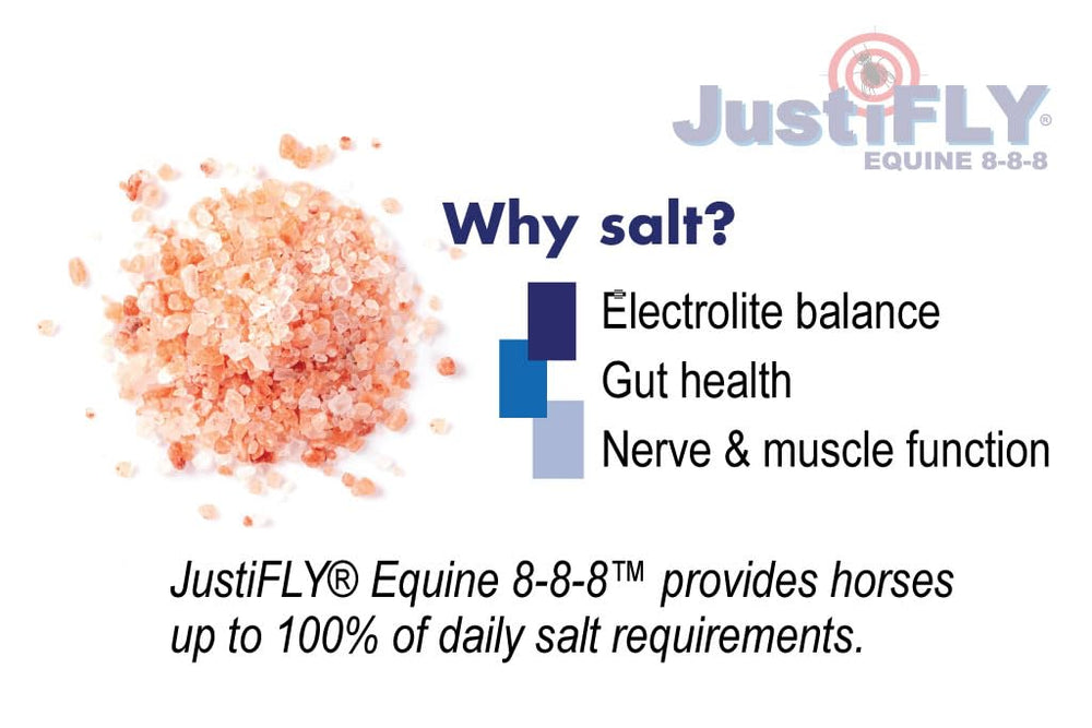 JustiFLY Equine season-long doses graphic indicates 196 daily servings