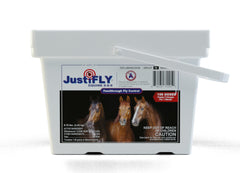 JustiFLY Equine bottle close-up showing effective fly control for horses