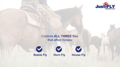 JustiFLY Equine dung-beetle-safe icon emphasizes environmental compatibility and beetle safety