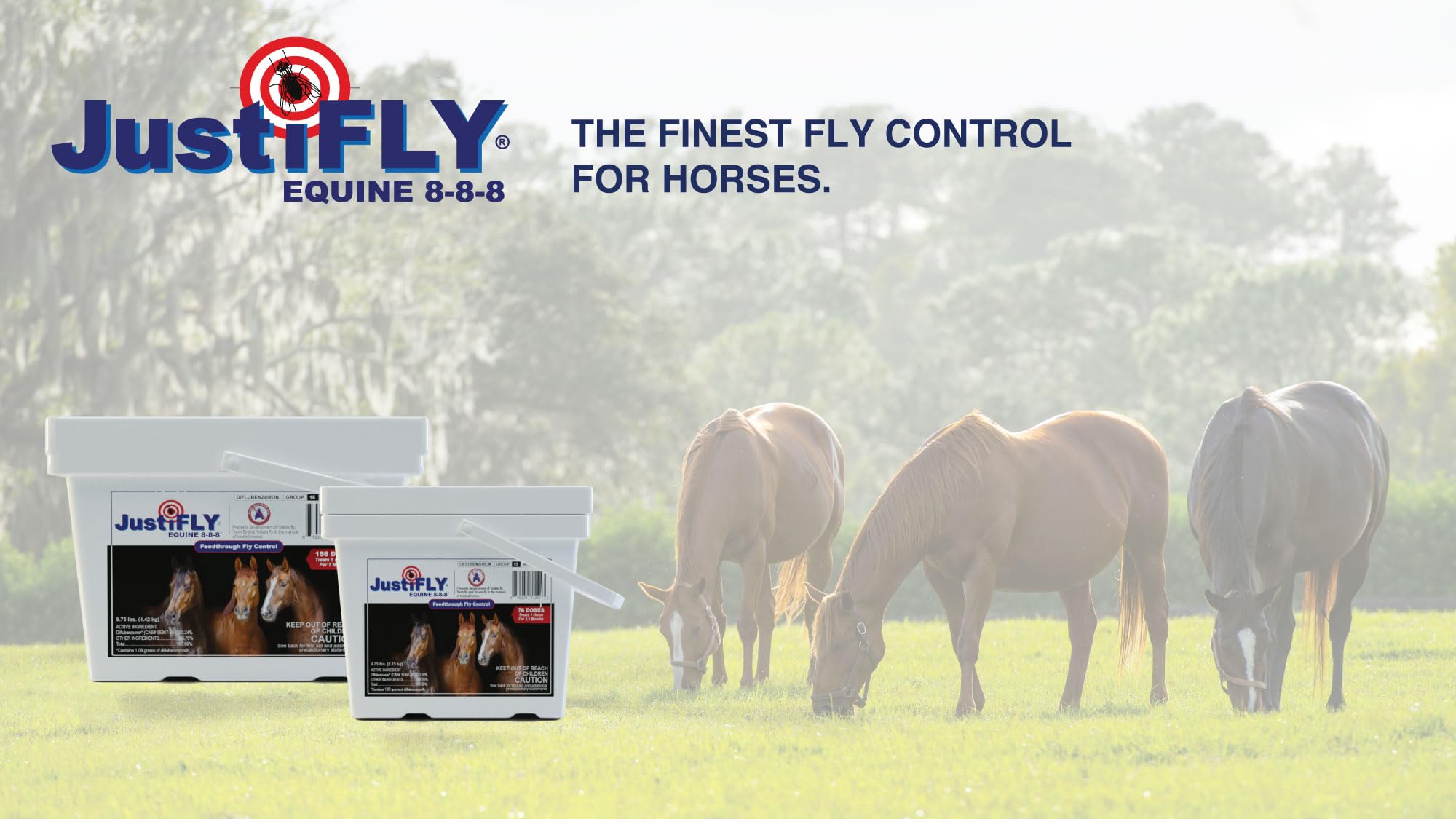JustiFLY Equine top-dress feed image demonstrates easy daily application