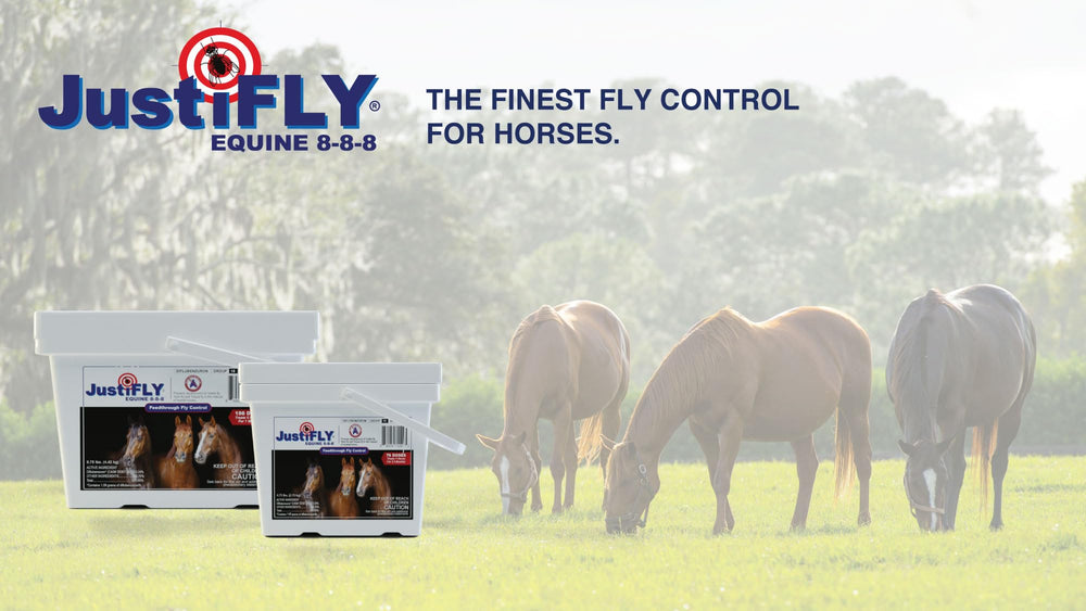 JustiFLY Equine top-dress feed image demonstrates easy daily application