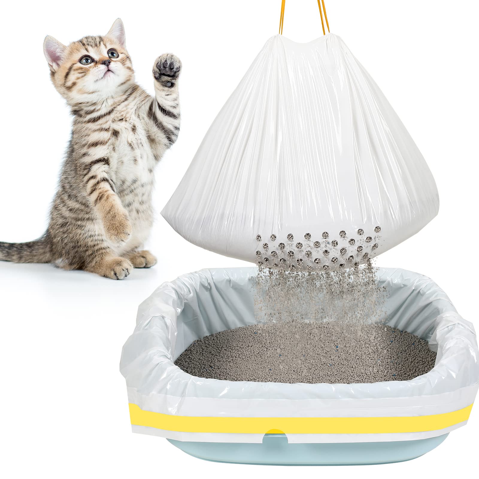Jutom litter liner drawstring close-up showing durable ties for spill-free lifting