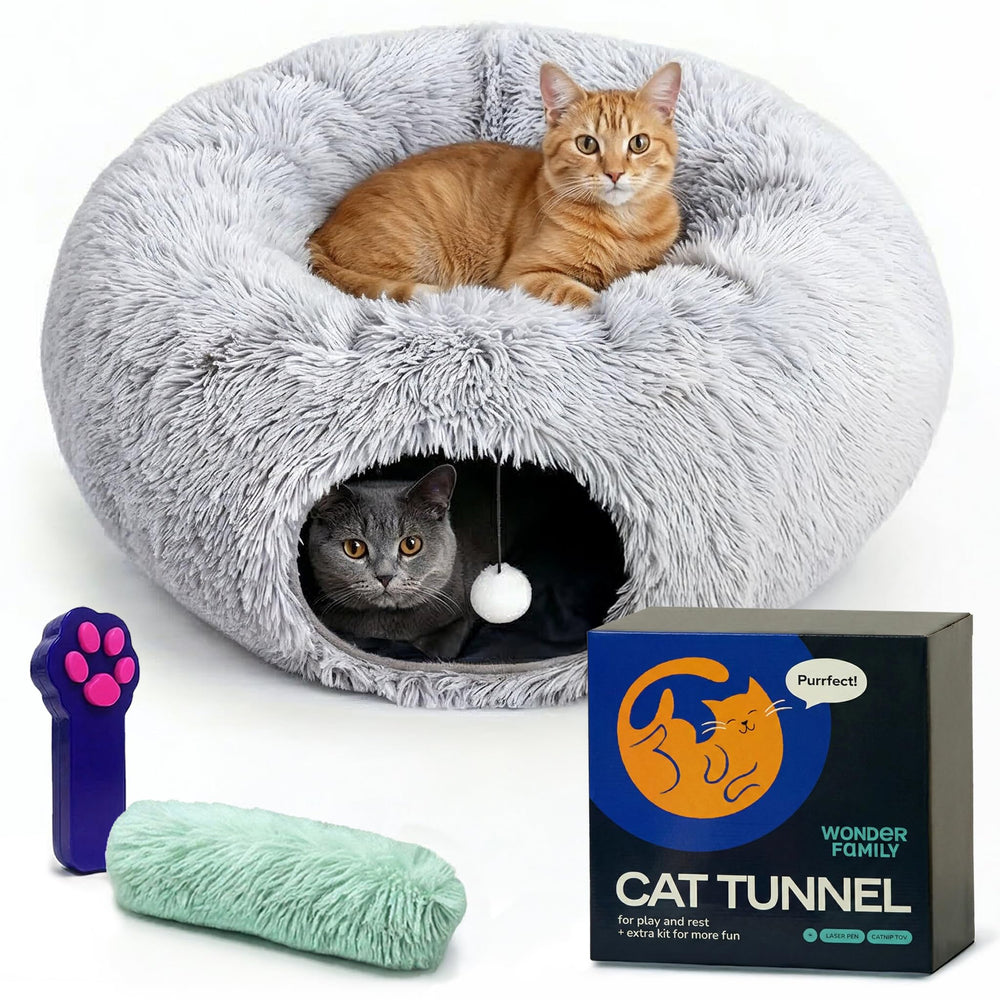 JUUAI Cat Donut Tunnel Bed circle open for cozy nesting and play.