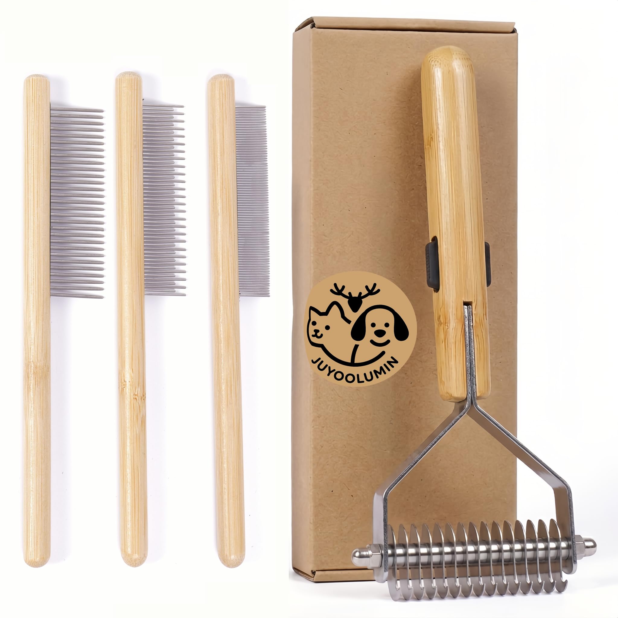 Juyoolumin bamboo 4-in-1 cat brush for long-haired coats in use