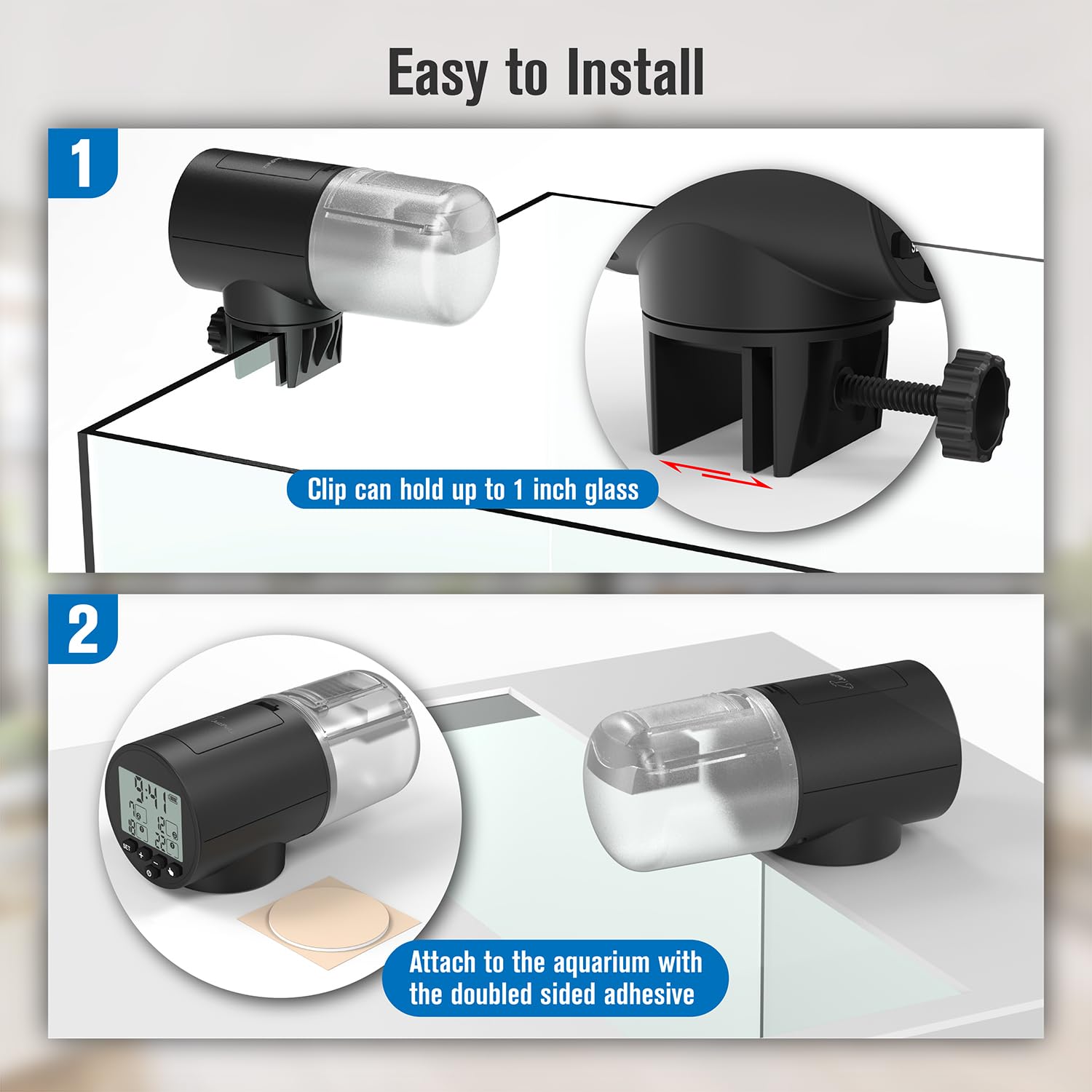 JuzPetz feeder mounted on tank cover for a sleek look and easy access.