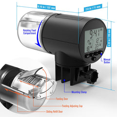 JuzPetz automatic feeder side view with visible slider for precise portion control.