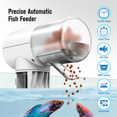 JuzPetz feeder mounted on tank glass for easy feeding access.