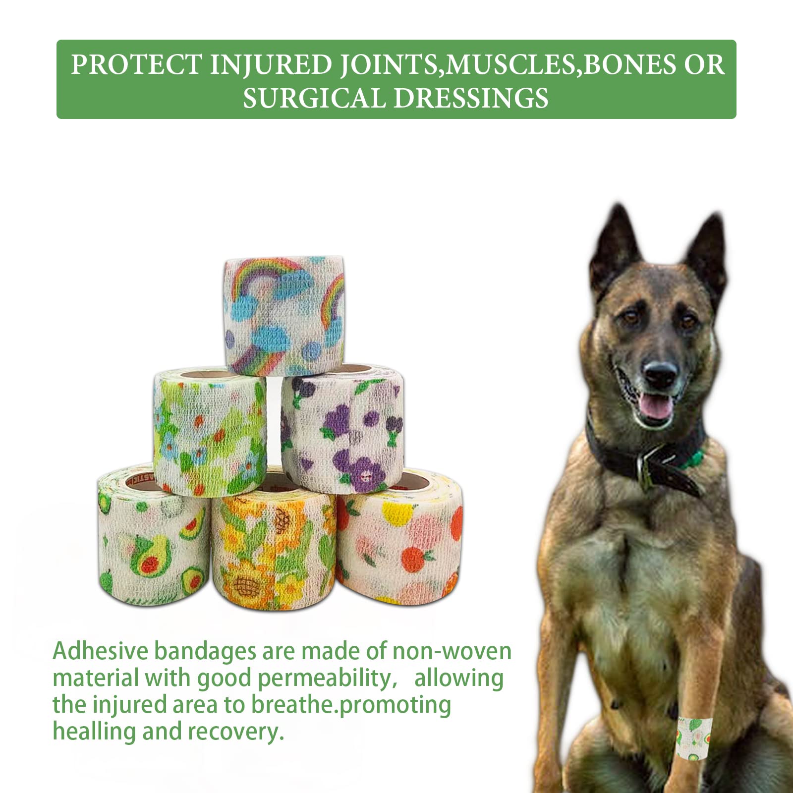 JVNZAM Vet Tape wrap sunflowers-daffodils design delivers gentle, breathable coverage