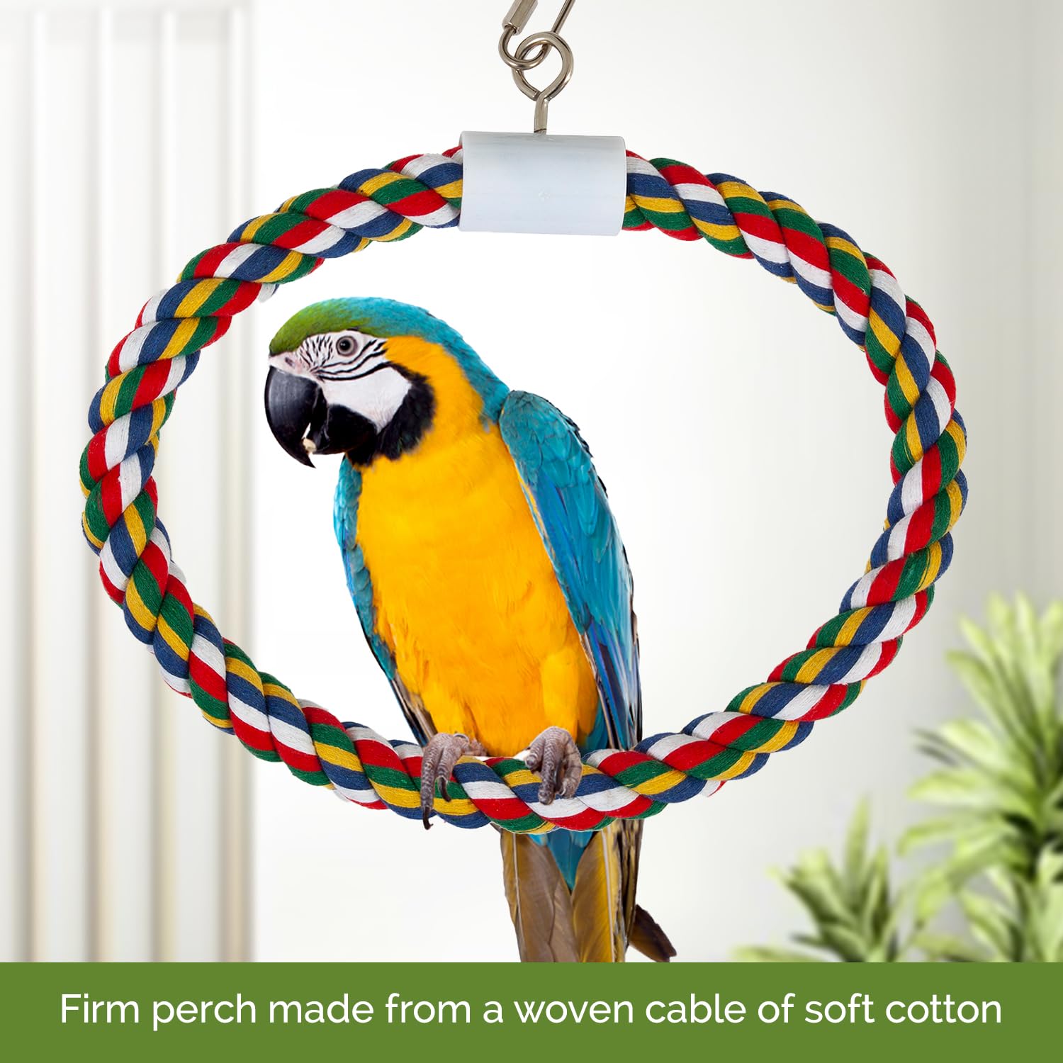 JW Pet Swing N' Perch Large on cage adds playful swing and gentle exercise opportunities.