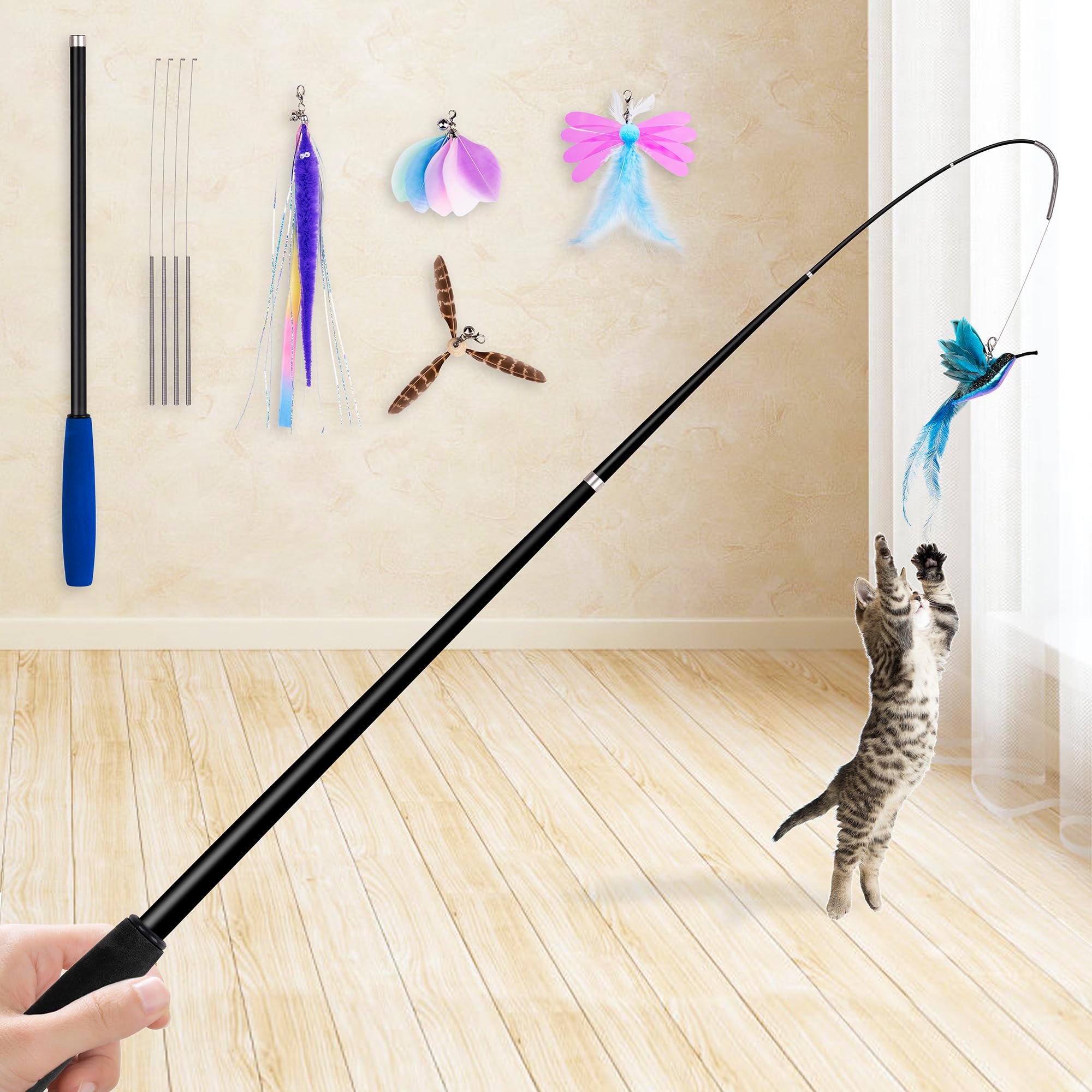 JXFUKAL 2-in-1 spring cat wand with dynamic indoor play power for cats.