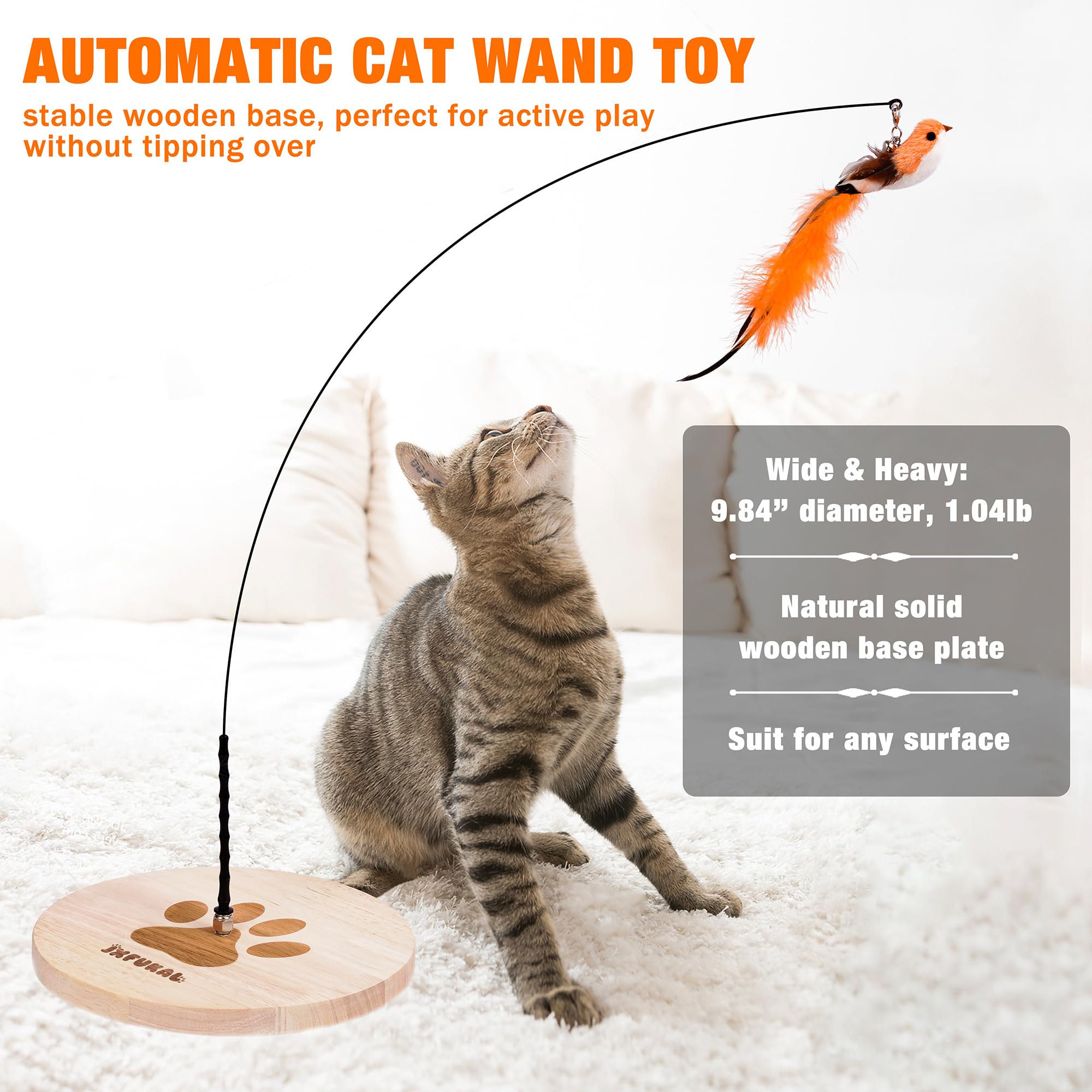 JXFUKAL handheld cat wand – flexible pole invites jumping and chase.