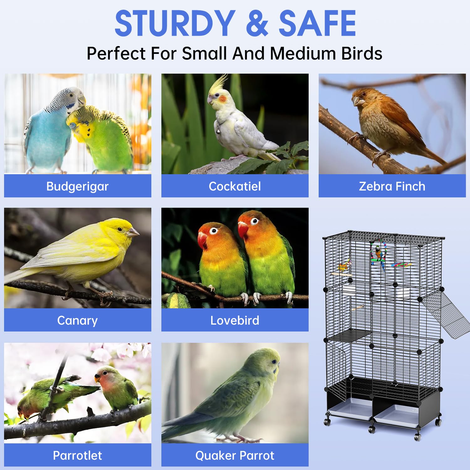 JYEARN Flight Cage lockable wheels keeping the cage securely in place