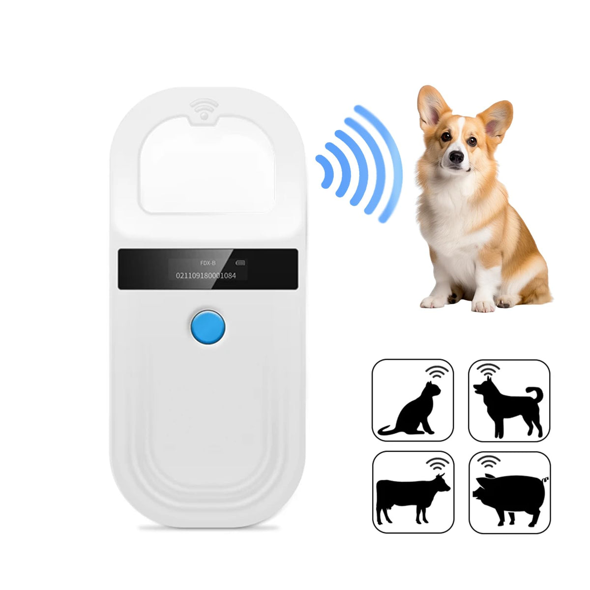 JZLHGOFYTD pet microchip scanner front view for convenient handheld reading.