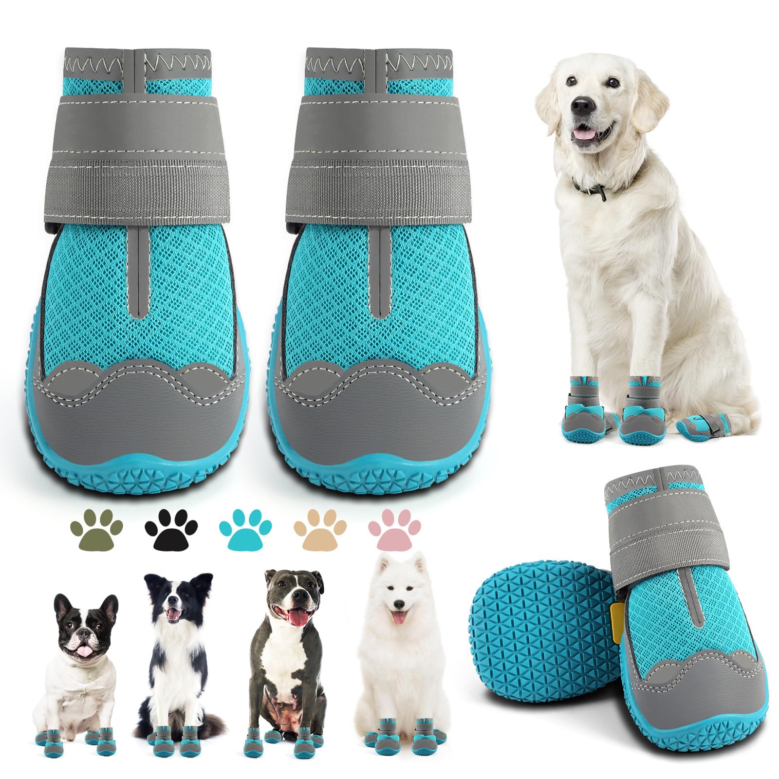 JZXOIVA dog boots with secure straps for night visibility and fit.