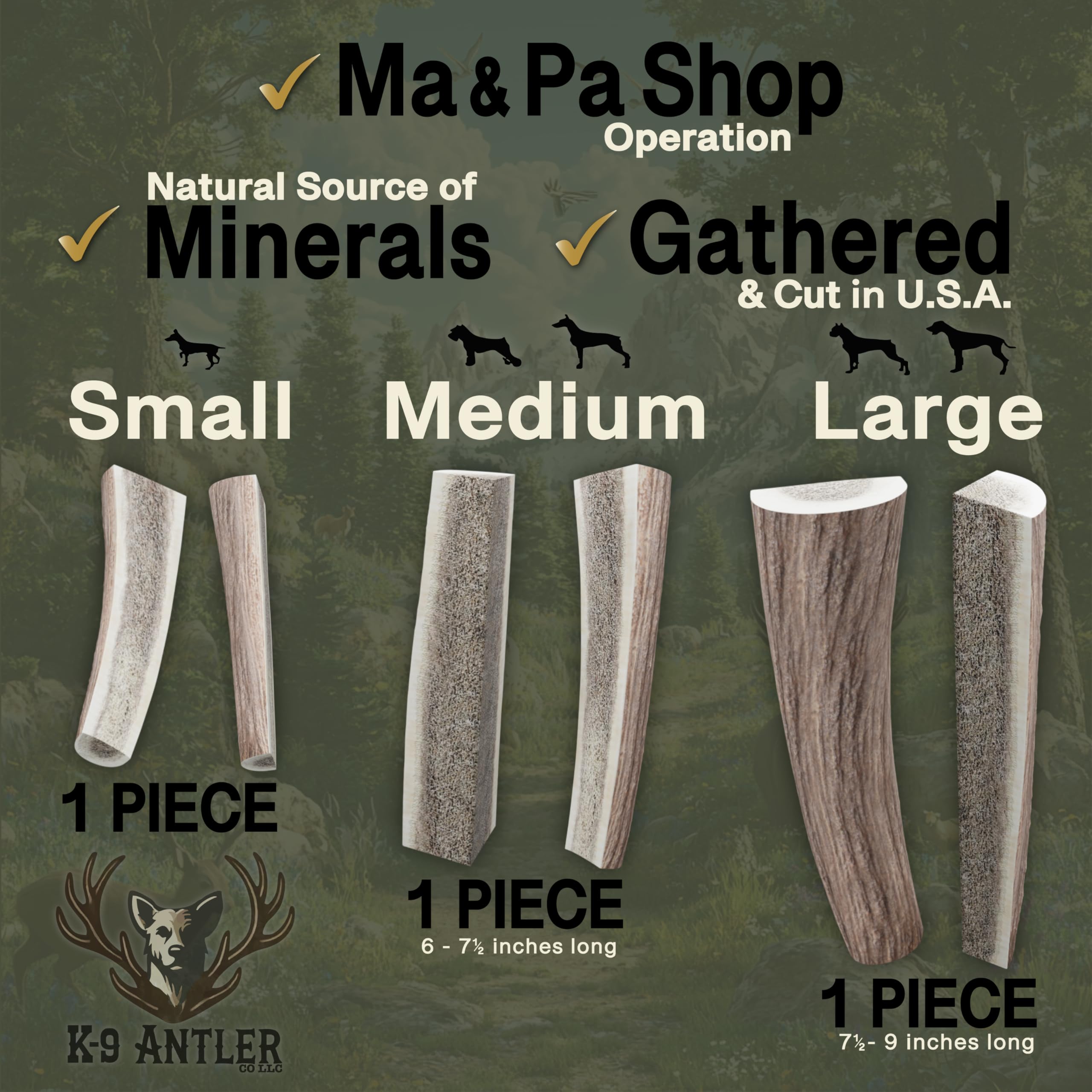 K-9 Antler Co. eco friendly cruelty free chew from naturally shed antlers for dogs.