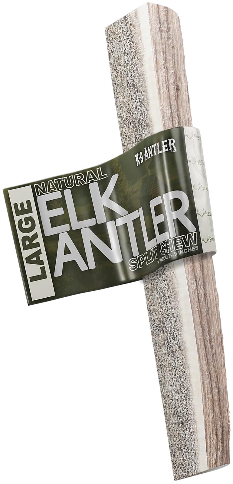 K-9 Antler Co. elk antlers large split closeup—marrow exposed for gentle chewers.