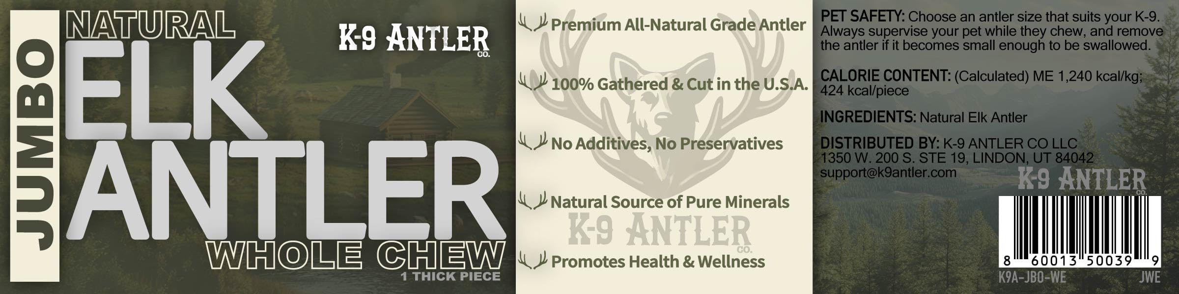 K-9 Antler Co safety-inspected elk antler for supervised chewing.