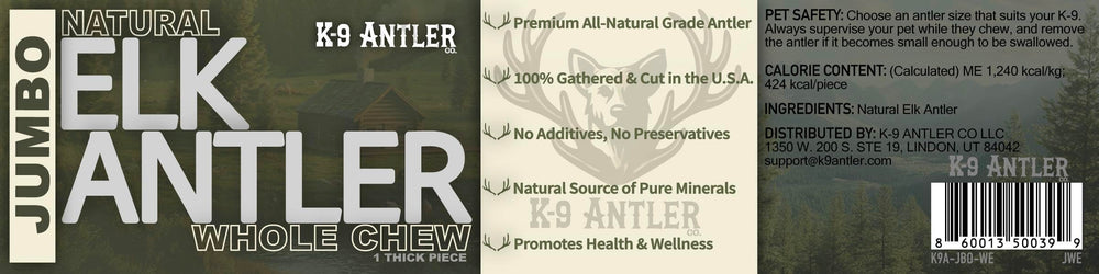 K-9 Antler Co safety-inspected elk antler for supervised chewing.