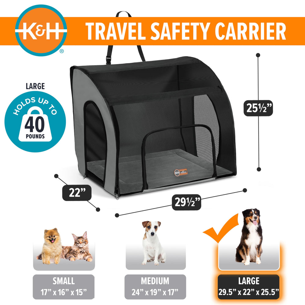 K&H Travel Safety Carrier large side mesh windows provide breathable visibility