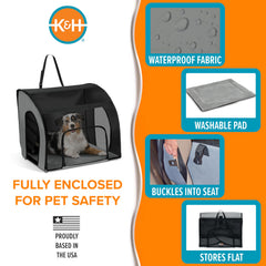 K&H Travel Safety Carrier top strap around headrest adds stability