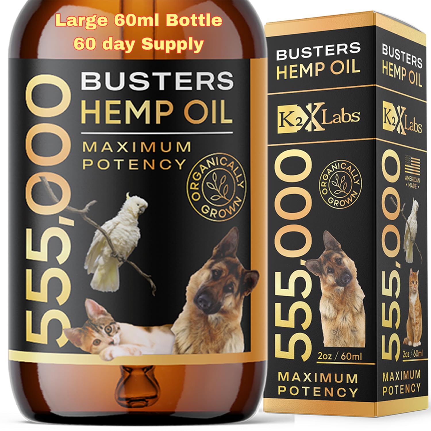 K2xLabs Busters bottle 60ml for pets with convenient daily dosing