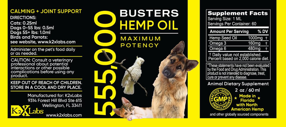 K2xLabs Buster's hemp oil drops demonstrate convenient dosing and consistent administration for pets