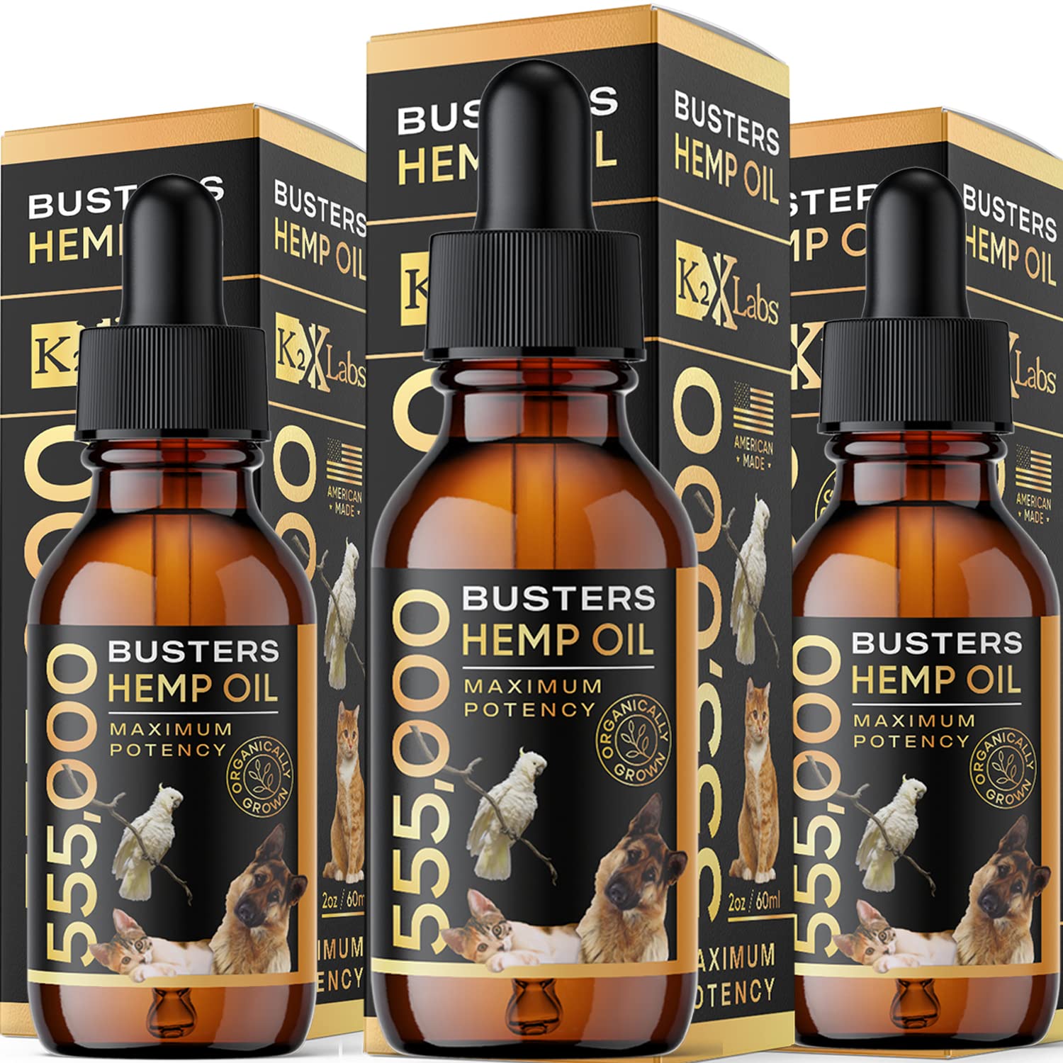K2xLabs Busters hemp oil for dogs in 60ml bottle ready for daily joint support
