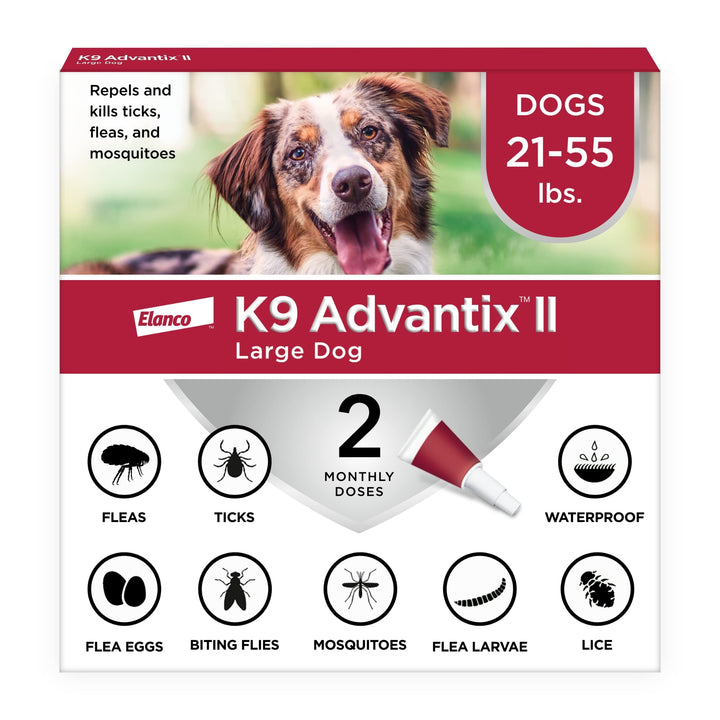 K9 Advantix II large dog bottle application shows quick topical protection for fleas and ticks.