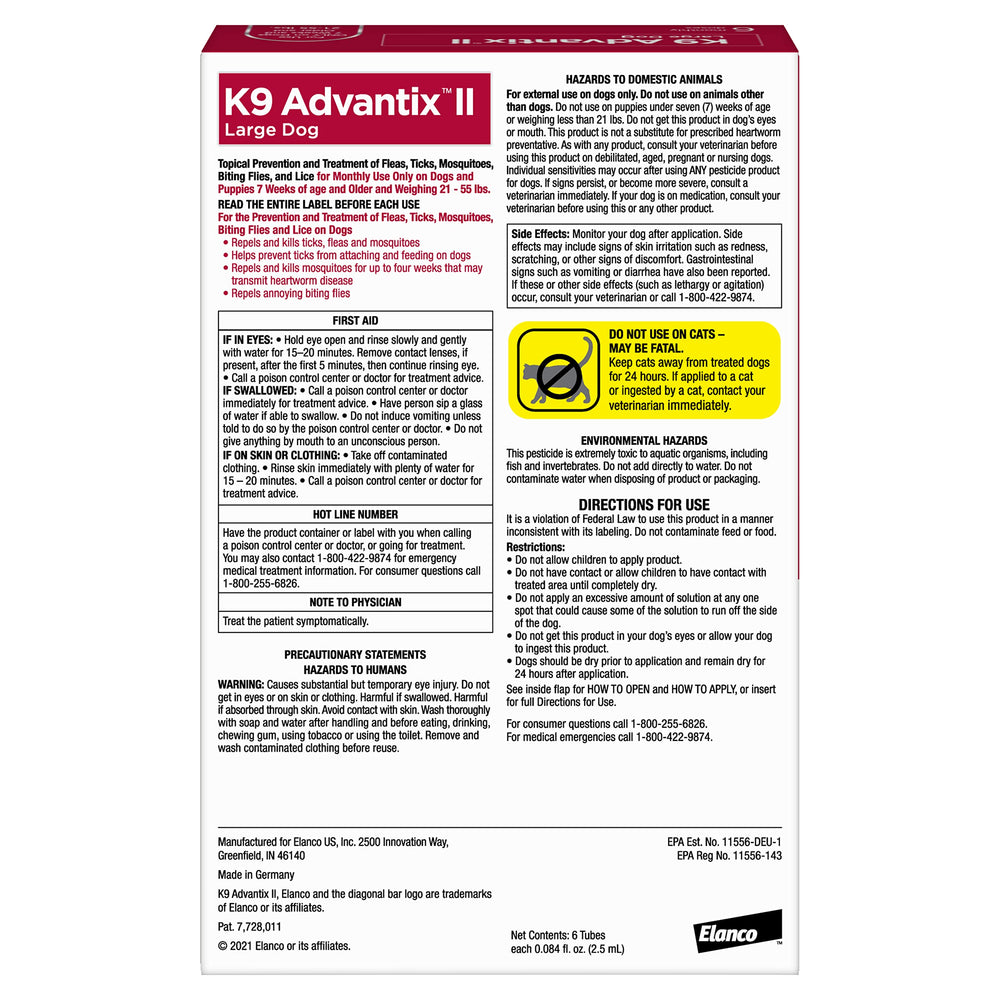 K9 Advantix II large dog bottle label highlights fragrance-free formula.