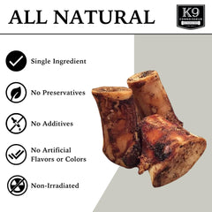 K9 Connoisseur beef marrow bone closeup highlighting real marrow and smoked bits.