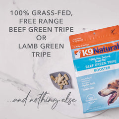 K9 Natural topper scoop on a dog bowl, quick serving for controlled meals.