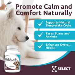 K9 Select Melatonin dog sleep capsules promoting calmer nights for anxious pups.