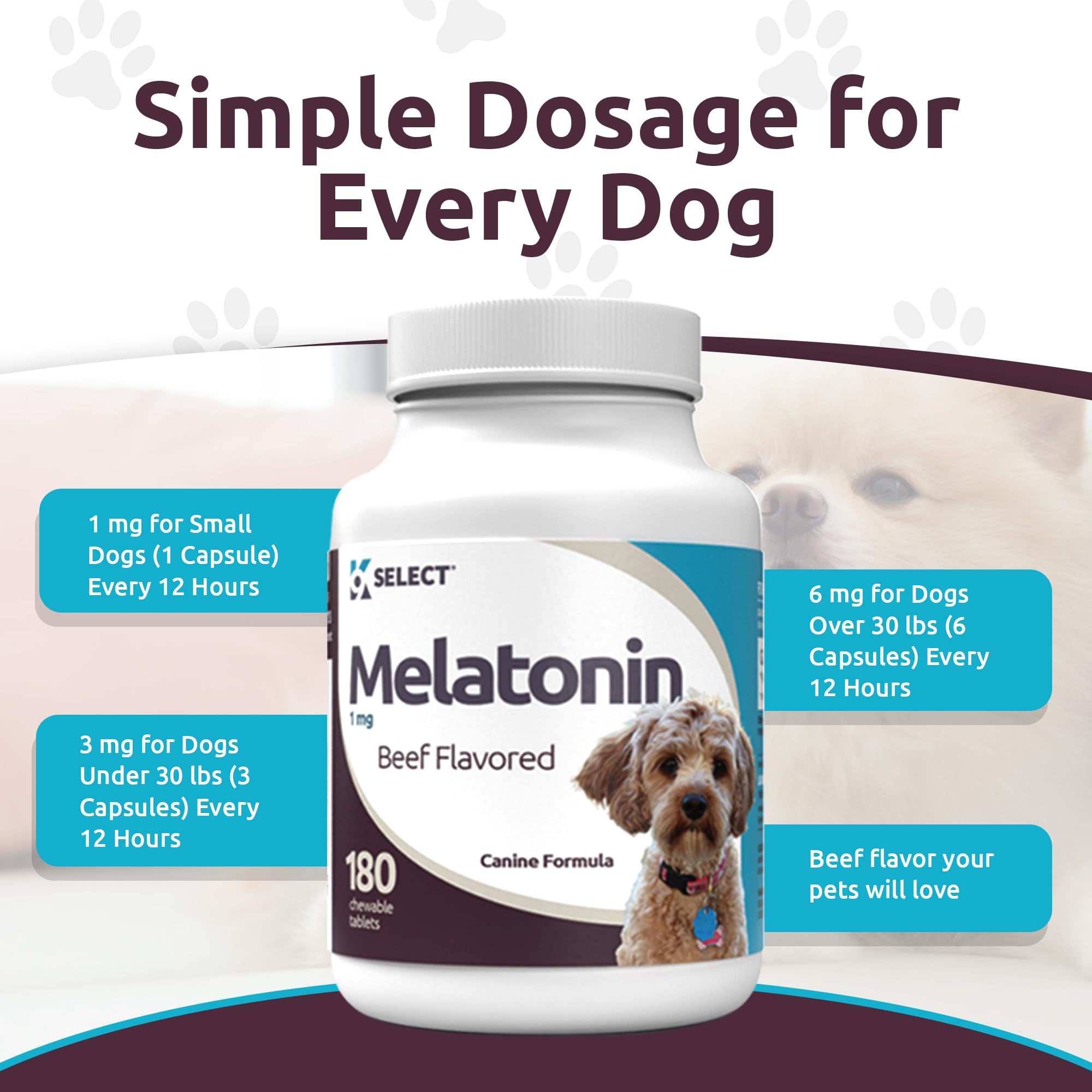 K9 Select dosing visuals for 1 mg small dogs.